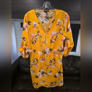 Riley & James, Yellow Floral Drawstring Tunic Dress
